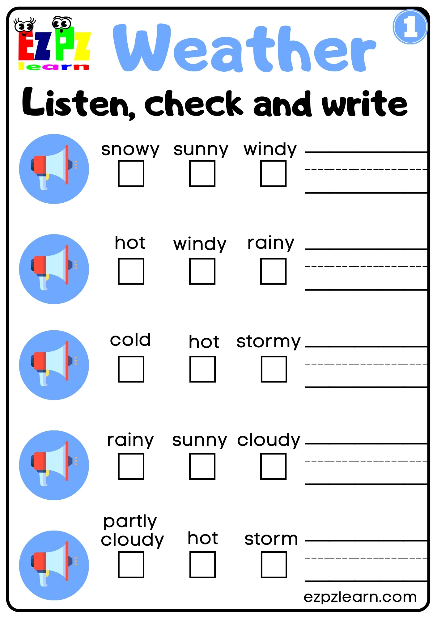 Weather Vocabulary Interactive Worksheet Listen Check And Write The